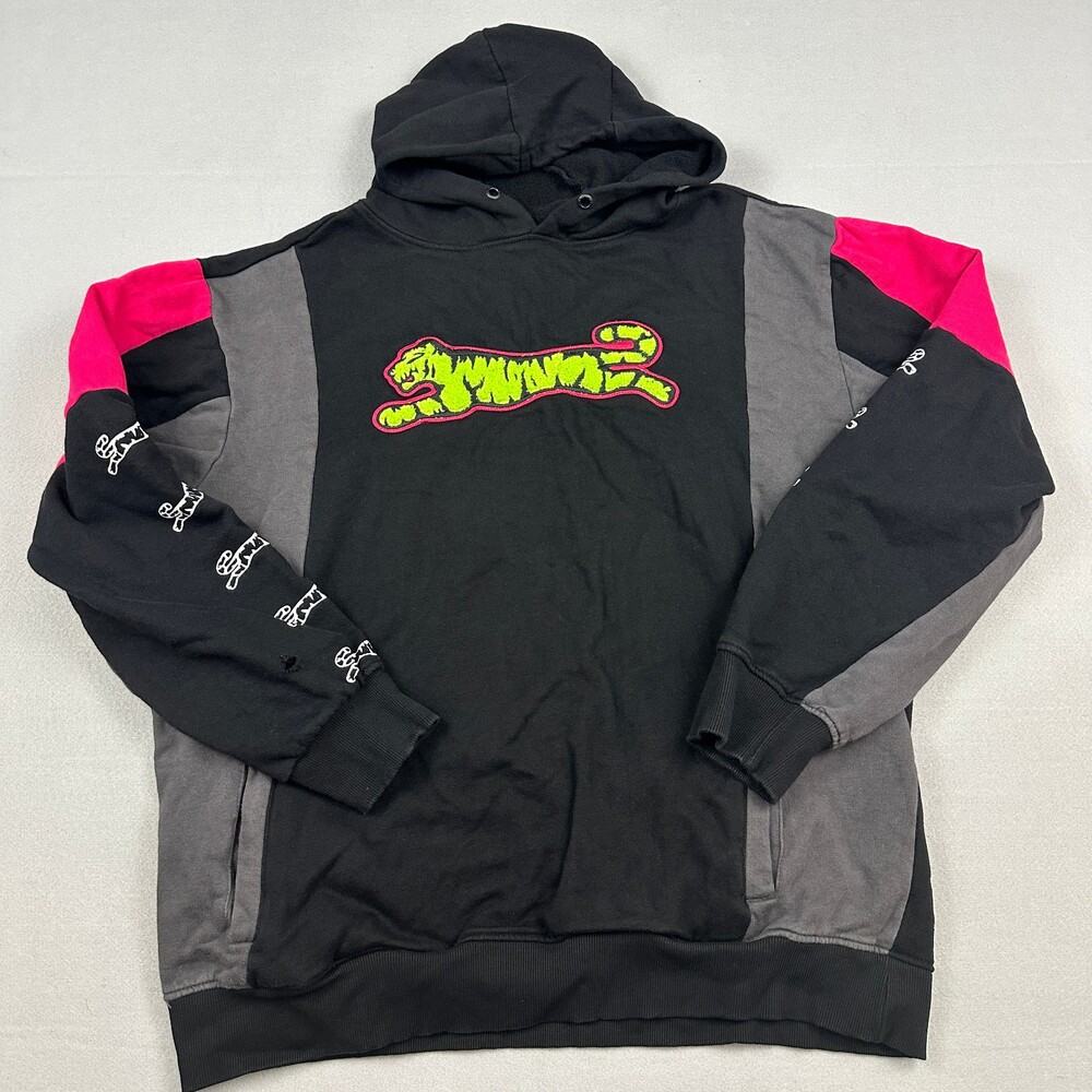 Le Tigre Hoodie Men 2XL Black Gray Big Logo Pullover Sweatshirt Retro Pocket XXL